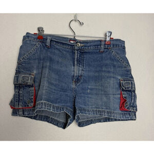 No Excuses Y2K Vintage Blue Denim Cargo Shorts Size 11/12 Distressed Casual
